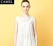 Camel駱駝女裝2015夏季新款優雅精致歐根紗雕花立體褶皺寬松雪紡衫C5BLS0335