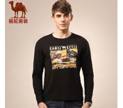 Camel骆驼男装2015秋季新款男士商务休闲圆领纯色印花加绒加厚长袖T恤D5A265215