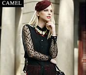 Camel骆驼女装欧美时尚蕾丝拼接修身长袖衬衫C4DCS0125