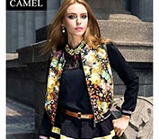 Camel駱駝女裝花短款外套拉鏈開衫百搭圓領休閑衛(wèi)衣棒球服C4DDW0039