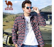 Camel駱駝男裝秋裝潮流男士厚款休閑格子長(zhǎng)袖襯衫D4C071154