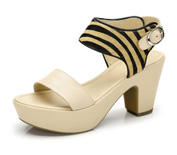 Camel骆驼豹纹时尚粗跟厚底松糕女凉鞋1078606