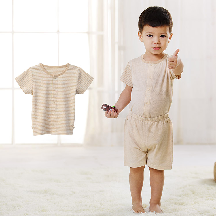 天然彩棉嬰幼兒夏涼短袖開(kāi)衫