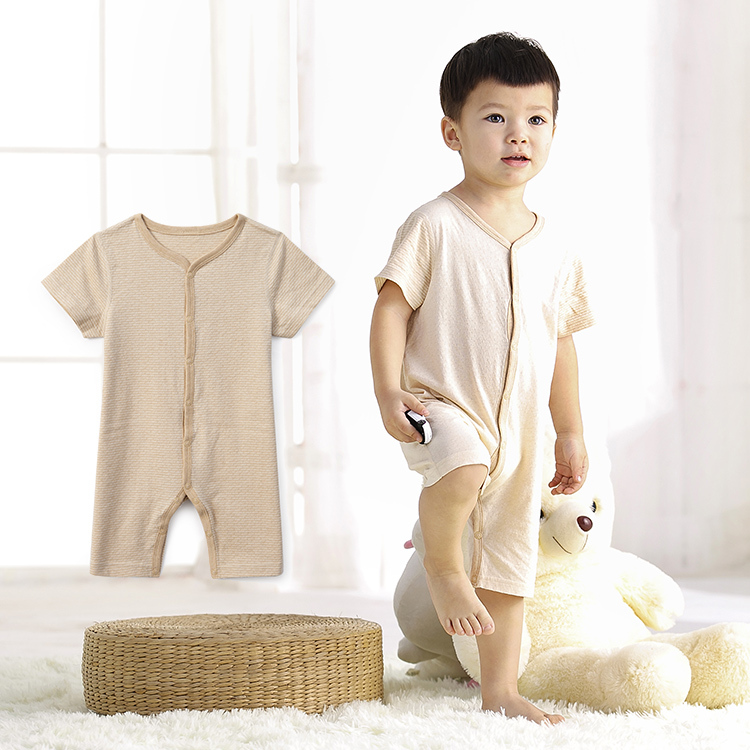 天然彩棉嬰幼兒夏涼短袖連體服