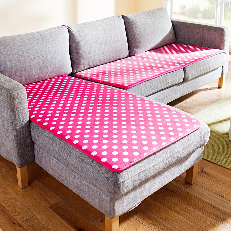 法兰绒保暖沙发垫(桃红-圆点)
