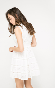 纯棉修身针织镂空设计无袖连衣裙