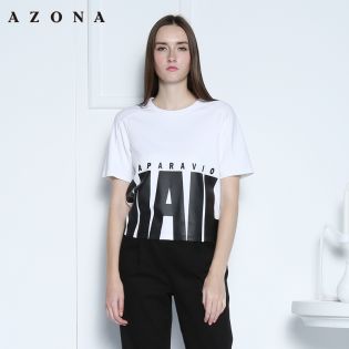 AZONA个性潮流字母胶印宽松短款圆领T恤A1R1A0831KT