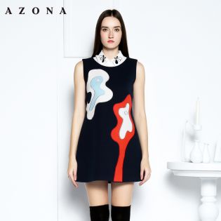 2016时尚摩登抽象麂皮图案修身连衣裙A1R1A0031DR