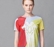 Camel骆驼女装欧美时尚风撞色长款浮雕图案个性流苏T恤C5BSY0347