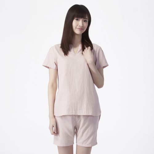 純棉雙層紗女式短袖圓擺睡衣套裝