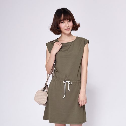 水洗精梳棉女式無袖收腰連衣裙