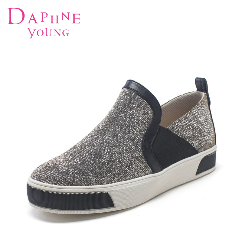 Daphne/達芙妮2015秋女鞋時尚平底圓頭拼色單鞋深口一腳蹬樂福鞋