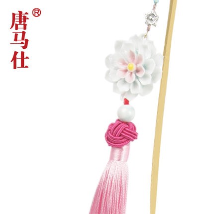 瓷花流蘇書簽《紅粉青娥》古典發簪頭飾