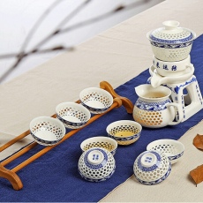 景德镇陶瓷功夫茶具套装镂空玲珑杯整套半自动泡茶器盖碗茶艺陶瓷创意茶杯茶壶