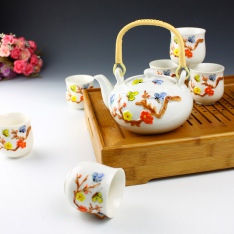 景德镇7头腊梅茶具手工浮雕茶具套装