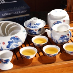 景德鎮13頭荷花紅茶具骨瓷茶具套裝