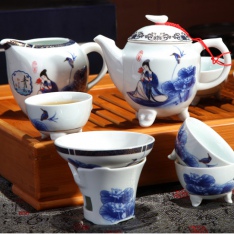 景德鎮9頭西施沉魚茶具古典青花功夫茶具套裝
