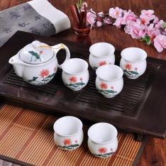 景德鎮7頭荷花香雙層隔熱茶具居家使用送人禮品