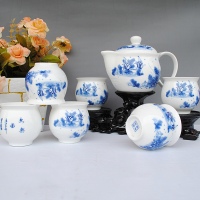 景德鎮7頭魚樂青花茶具骨瓷茶具家庭套裝