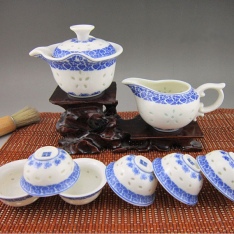 景德鎮8頭青花纏枝蓮普洱茶茶具玲瓏鏤空陶瓷茶具套裝