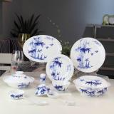 66頭釉下彩手繪青花中餐具節(jié)節(jié)高