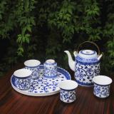8頭手繪青花茶具--盛世藍地