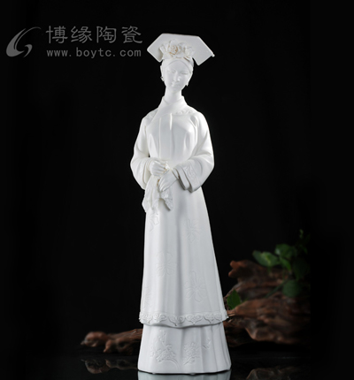 清仕女德化白瓷大號古典仕女美女清旗頭站立全身像辦公商務禮品