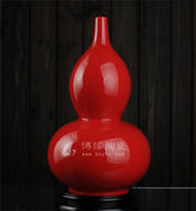 红釉花瓶葫芦形德化陶瓷高温红釉家居办公商务礼品工艺摆件