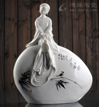 烟雨江南家居装饰白瓷仕女人物雕塑工艺品美女摆件工艺礼品