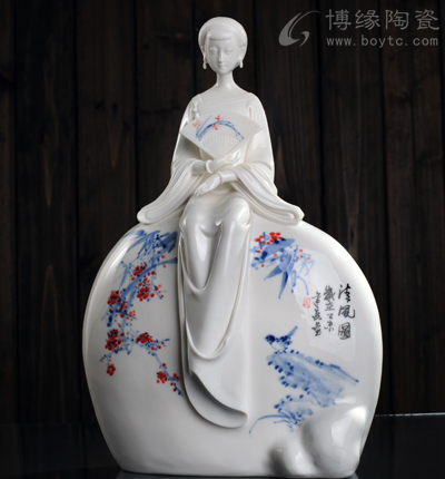 清風(fēng)明月家居裝飾白瓷仕女人物雕塑工藝品美女?dāng)[件工藝禮品