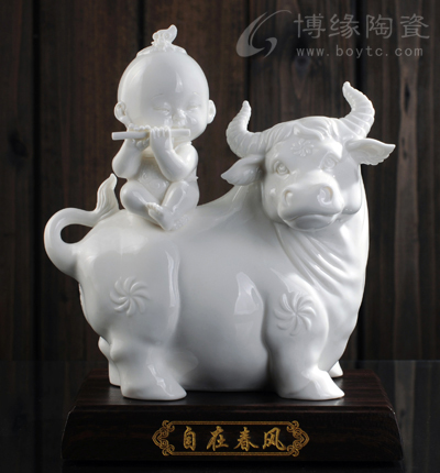 自在春風(活動價),牛童,動物牛陶瓷,德化白瓷作品