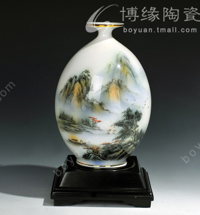 博緣手繪花瓶德化陶瓷商務禮品山水描金瓶