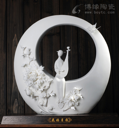 花好月圓陶瓷花卉家居裝飾白瓷仕女人物雕塑工藝品美女擺件工藝禮品福建省工藝美術師—林彬彬