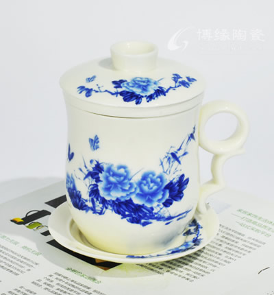 青花牡丹四件杯