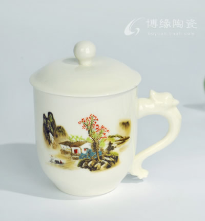 山水龍把手杯
