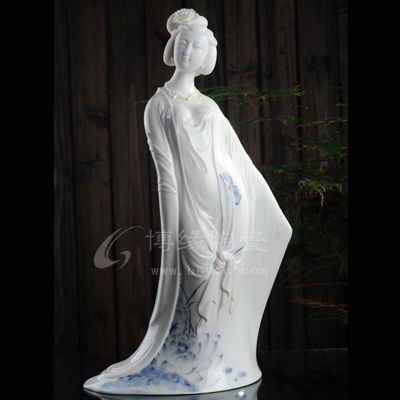 玉環(huán)羞花楊貴妃德化白瓷古典仕女美女手繪花卉雕塑家居工藝品