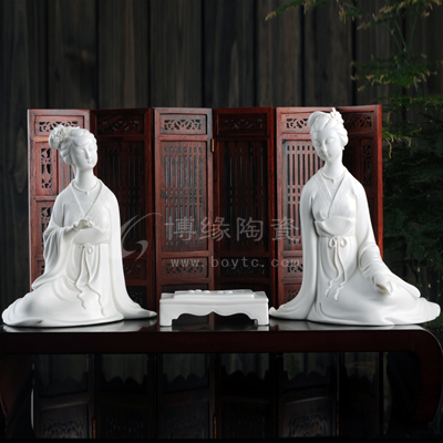棋語德化白瓷古典仕女美女人物雕塑棋盤書房會所家居工藝品擺件