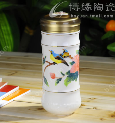富貴滿堂手繪玉瓷養生杯