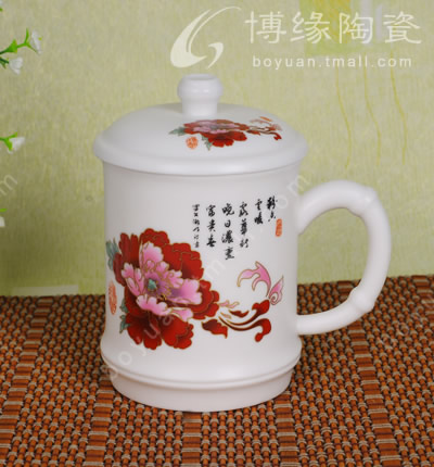 亞光釉牡丹水杯
