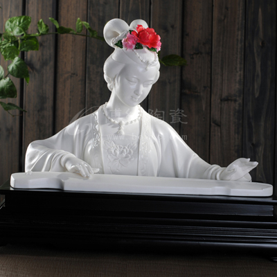 琴中趣仕女擺件德化白瓷古典美女半身雕塑花卉家居辦公擺件