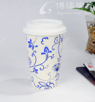青花雙層隔熱杯