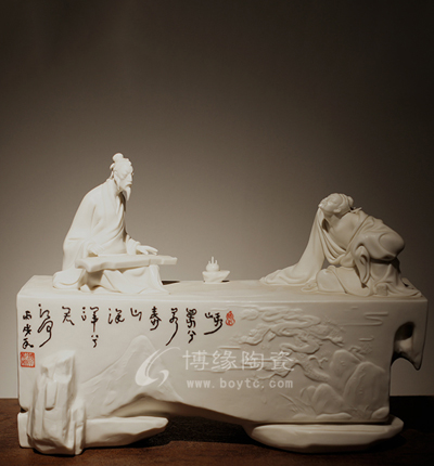 知音德化白瓷古典歷史人物琴房高檔會所工藝品擺件顏松柳