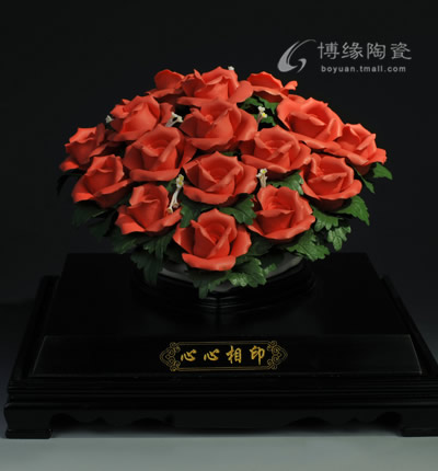 心心相印德化白瓷花卉藝術玫瑰花情人節禮物家居辦公商務禮品工藝擺件