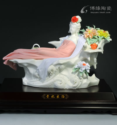貴妃出浴德化白瓷古典仕女美女楊玉環人物雕塑花卉藝術家居辦公商務禮品工藝擺件