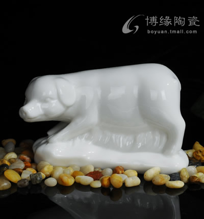 十二生肖--豬德化白瓷動物雕塑工藝擺件本命年禮物