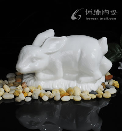 十二生肖--兔德化白瓷動物雕塑工藝擺件本命年禮物