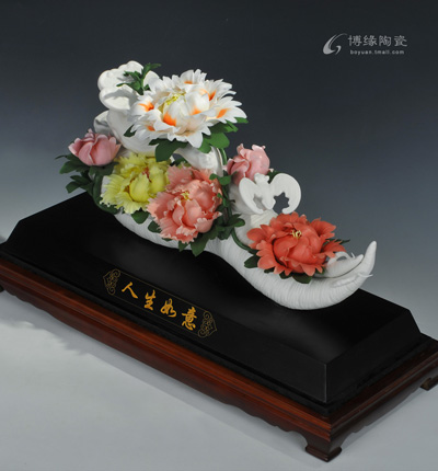博緣手工捏花德化陶瓷家居飾品花卉人生如意