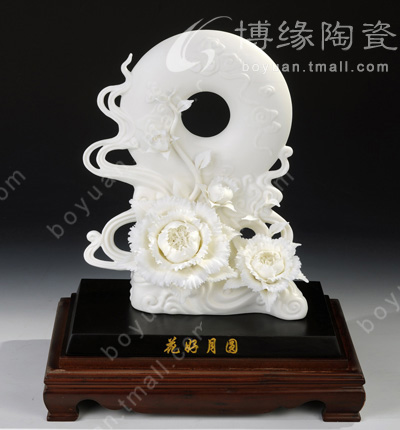 博緣手工捏花德化陶瓷家居飾品花卉花好月圓