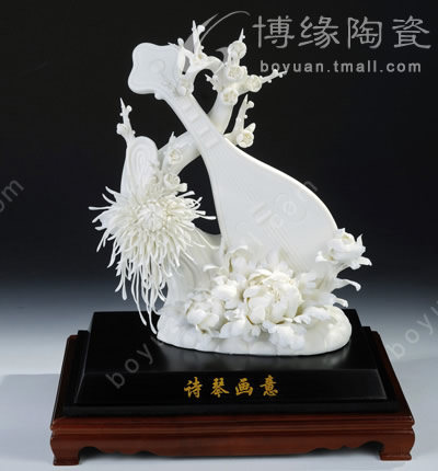 博緣手工捏花德化陶瓷家居飾品花卉詩琴畫意