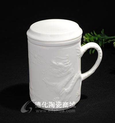 高白浮雕龍三件杯/德化陶瓷/陶瓷杯子/水杯
